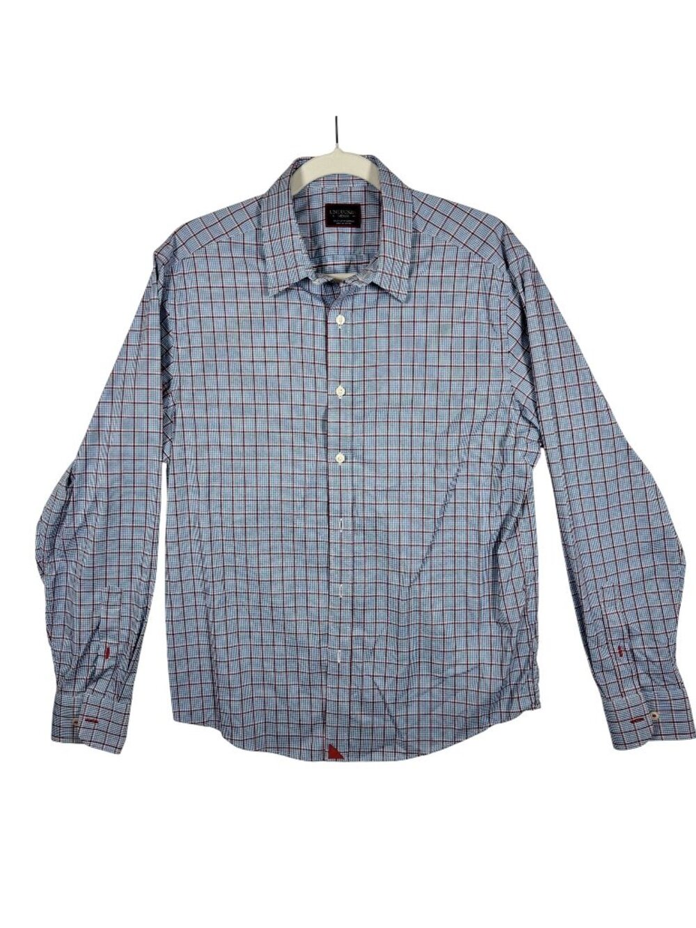 Untuckit Mens Medium Blue & Red Plaid Long Sleeve Button-Down Shirt